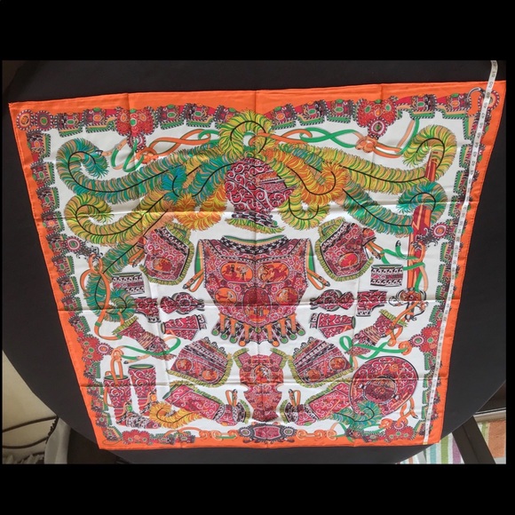 Hermes Accessories - Aut. Hermes Silk Scarf Sous L'egide De Mars Orange